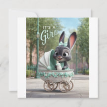 C'est une fille bébé : Lapin mignon dans un landau
