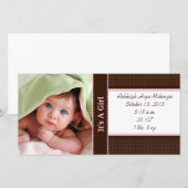 Faire-part C'est une fille-Carte photo Statistiques Profond B (Devant / Derrière)