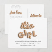 Faire-part C'est une fille ! Carte postale rose gold. (Devant / Derrière)