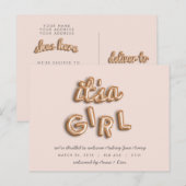 Faire-part C'est une fille ! Carte postale rose gold/rose. (Devant / Derrière)