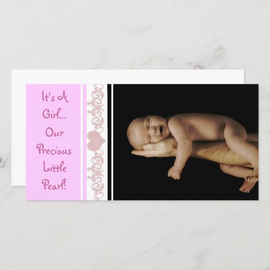 Faire-part C'est une fille... Notre Précieuse Petite Perle (Devant / Derrière)