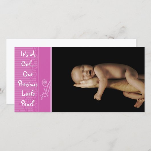 Faire-part C'est une fille... Notre Précieuse Petite Perle (Devant / Derrière)
