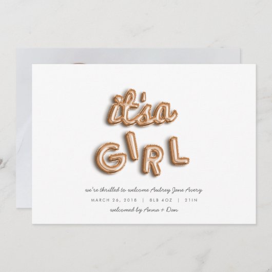 Faire-part c'est une fille ! Rose Doré. (Devant / Derrière)