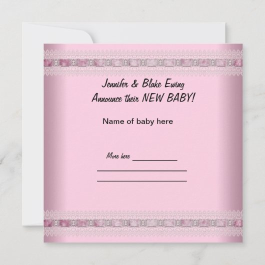 Faire-part C'est une petite fille annonce Pram rose (Dos)