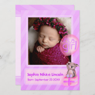 Faire-part C'est une photo de fille nouveau-né rose bébé