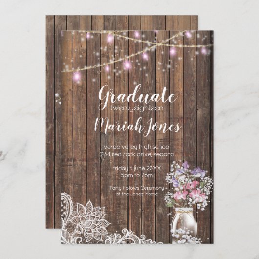 Faire-part Chaîne de pot Mason rustique éclaire laBrideBarefo (Devant / Derrière)