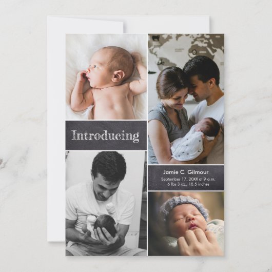 Faire-part Chalkboard Baby Photo Collage Introduire le nouvea (Devant)