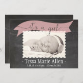 Faire-part Chalkboard Banner fille (Devant / Derrière)