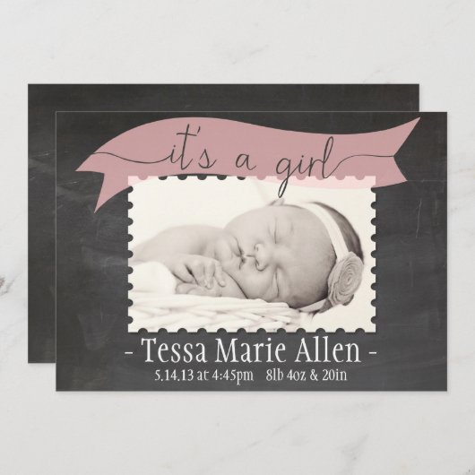 Faire-part Chalkboard Banner fille (Devant / Derrière)