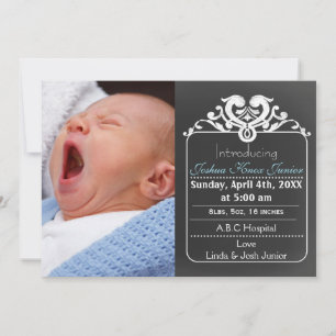 Faire-part Chalkboard bleu nouveau photo bébé