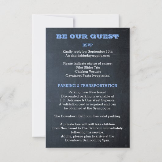Faire-part Chalkboard Blue Bar Mitzvah Informations sur l'inv (Devant)