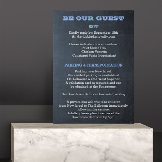 Faire-part Chalkboard Blue Bar Mitzvah Informations sur l'inv