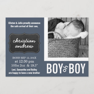 Faire-part Chalkboard moderne BW Photo Nouveau bébé