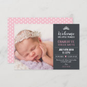 Faire-part Chalkboard Petite Princesse Bébé Fille Photo Naiss (Devant / Derrière)