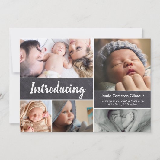 Faire-part Chalkboard Photo collage Baby boy Introduction (Devant)