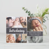 Faire-part Chalkboard Photo collage Baby boy Introduction (Debout devant)
