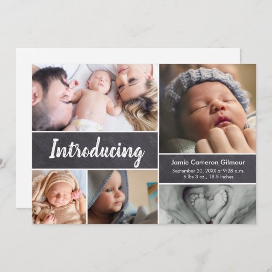 Faire-part Chalkboard Photo collage Baby boy Introduction (Devant / Derrière)