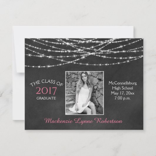 Faire-part Chalkboard Sparkle String Lights Photo Graduation (Devant)