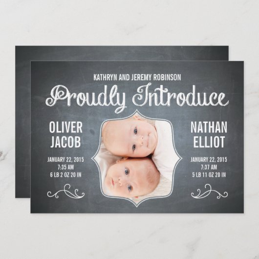 Faire-part Chalkboard Twins Annonces de naissance (Devant / Derrière)