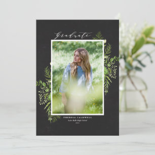 Faire-part Chalkboard Watercolor Foliage Photo Graduation