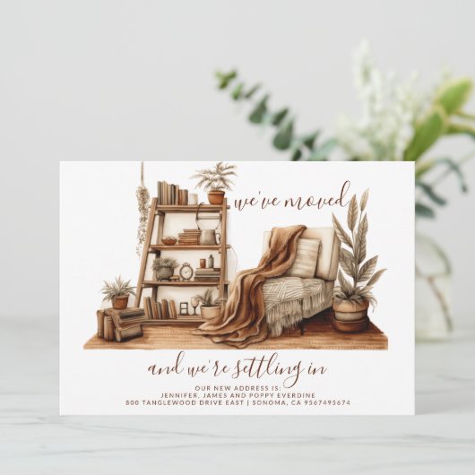 Faire-part Chambre confortable aquarelle Déménagement  (Debout devant)