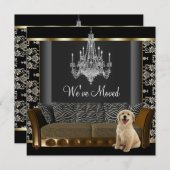 Faire-part Chandelier d'or Damas noir Changement d'adresse (Devant / Derrière)