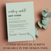 Faire-part Change of Plans New Venue Sage Wedding Update