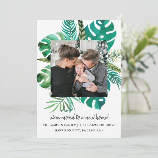 Faire-part Changement d'adresse Photo des Feuilles tropicaux (Debout devant)