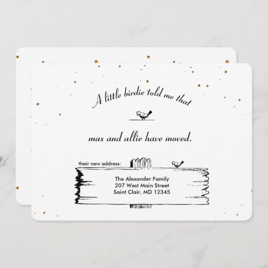 Faire-part Changement d'adresse Signpost Oiseaux avec étoiles (Devant / Derrière)
