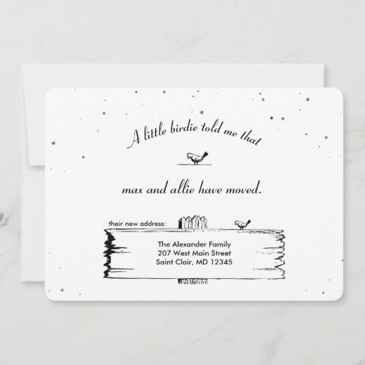 Faire-part Changement d'adresse Signpost Oiseaux avec étoiles (Devant)
