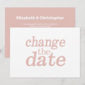 Faire-part Changement de date de mariage moderne Rose Reporté (Devant / Derrière)