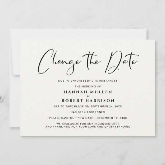 Faire-part Changement de date de mariage Report léger crème (Devant)