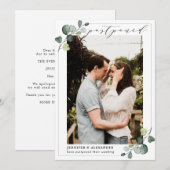 Faire-part Changement de date reporté Mariage au eucalyptus P (Devant / Derrière)