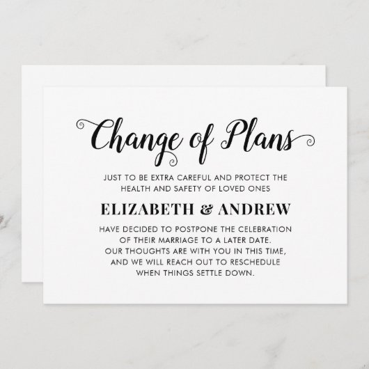 Faire-part Changement de plan Reporté Mariage Élégant Script (Devant / Derrière)