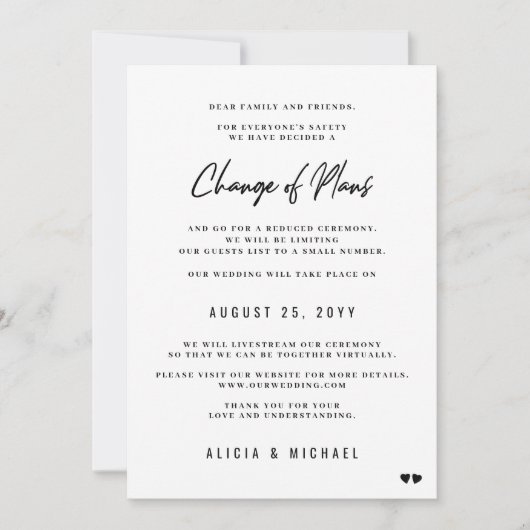 Faire-part Changement de plans de mariage minimalisme moderne (Devant)