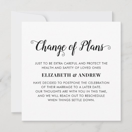 Faire-part Changement de plans Mariage reporté Photo d'événem (Devant)