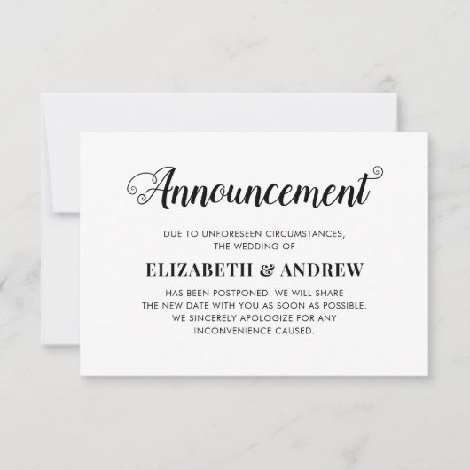 Faire-part Changement de plans Mariage reprogrammé Script mod (Devant)