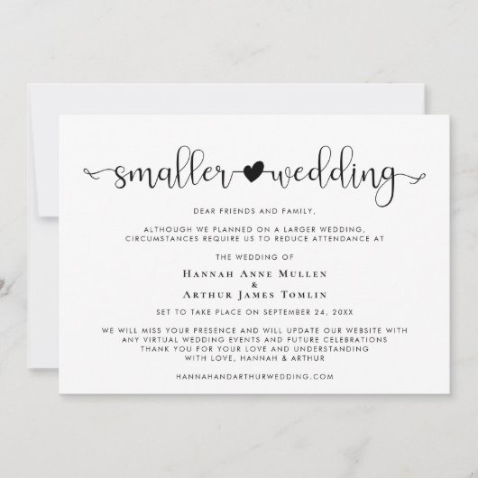 Faire-part Changement de plans pour un mariage plus petit Cœu (Devant)