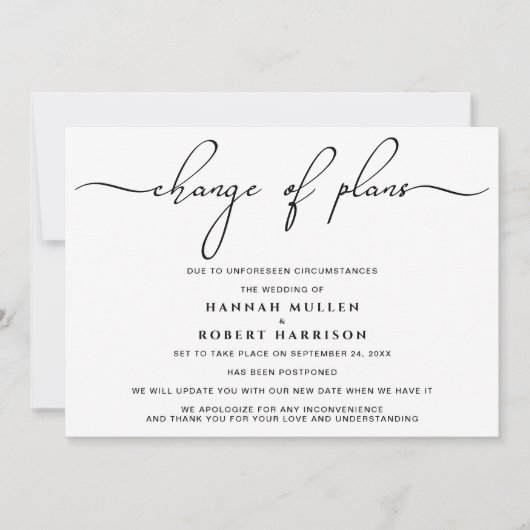 Faire-part Changement de plans Report Black White (Devant)