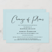 Faire-part Changement de plans Report Mariage bleu de mer (Devant / Derrière)