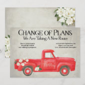 Faire-part Changement de plans reporté mariage camion rouge (Devant / Derrière)