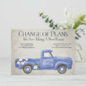 Faire-part Changement de plans reporté vieux camion bleu (Debout devant)