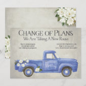 Faire-part Changement de plans reporté vieux camion bleu (Devant / Derrière)