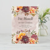 Faire-part Changer d'adresse Automne Bourgogne Orange Floral (Debout devant)