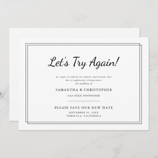 Faire-part Changer la date de mariage Essayons encore (Devant / Derrière)