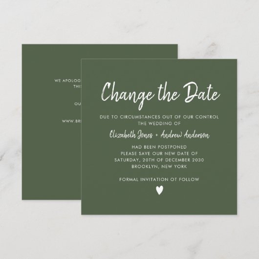 Faire-part Changer la date du scénario Modern  Calligraphie V (Devant / Derrière)