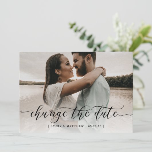 Faire-part Changer la date Photo Calligraphie moderne minimal (Debout devant)