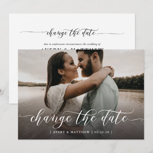 Faire-part Changer la date Photo Calligraphie moderne minimal (Devant / Derrière)