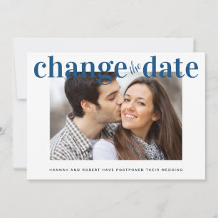 Faire-part Changer la date Photo Classique Bleu Mariage Moder