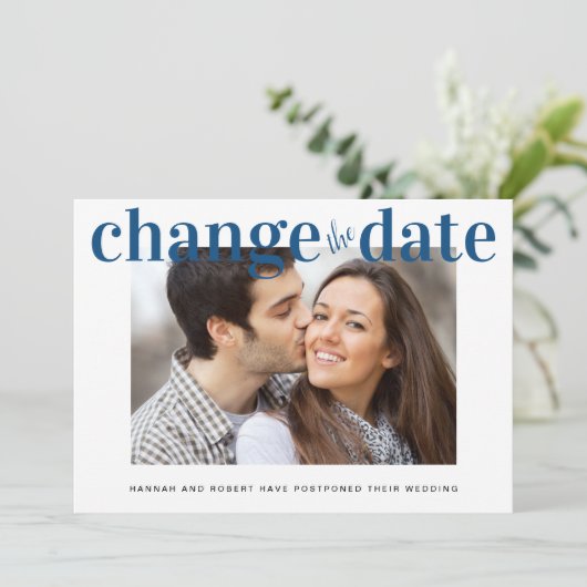 Faire-part Changer la date Photo Classique Bleu Moderne Maria (Debout devant)